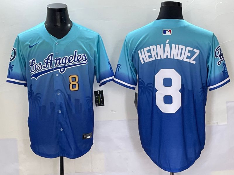 Men 2025 Los Angeles Dodgers #8 Hernandez Blue Nike MLB Jersey Daoqite style 2